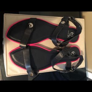 New unworn Alexander McQ Blk hot pink sandals